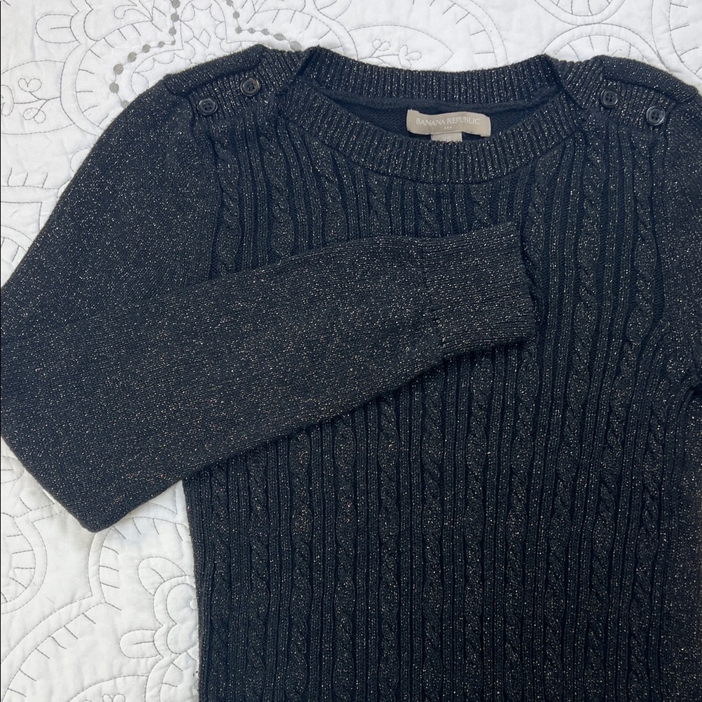 Banana Republic Sparkling Black Knit Long Sleeve Sweater with Button Accents XS